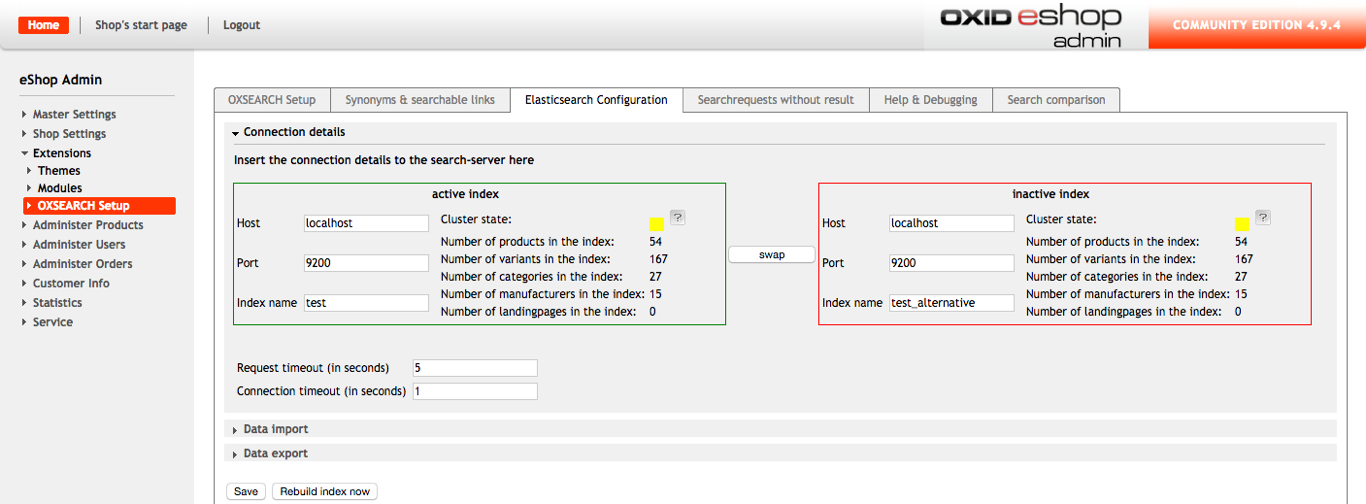 Connection data and indexing