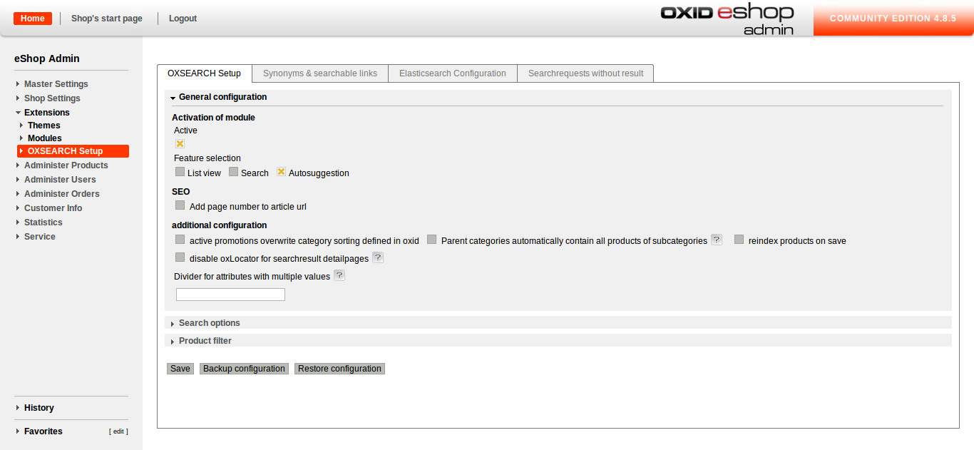 OXSEARCH setup